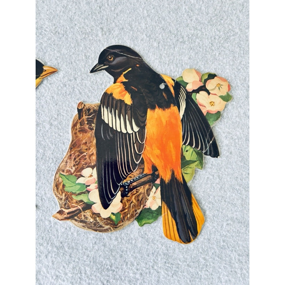 Lot of 3 Vintage Dennison Colorful Bird 1950's Die-Cut Decorations Laminated - Picture 3 of 9